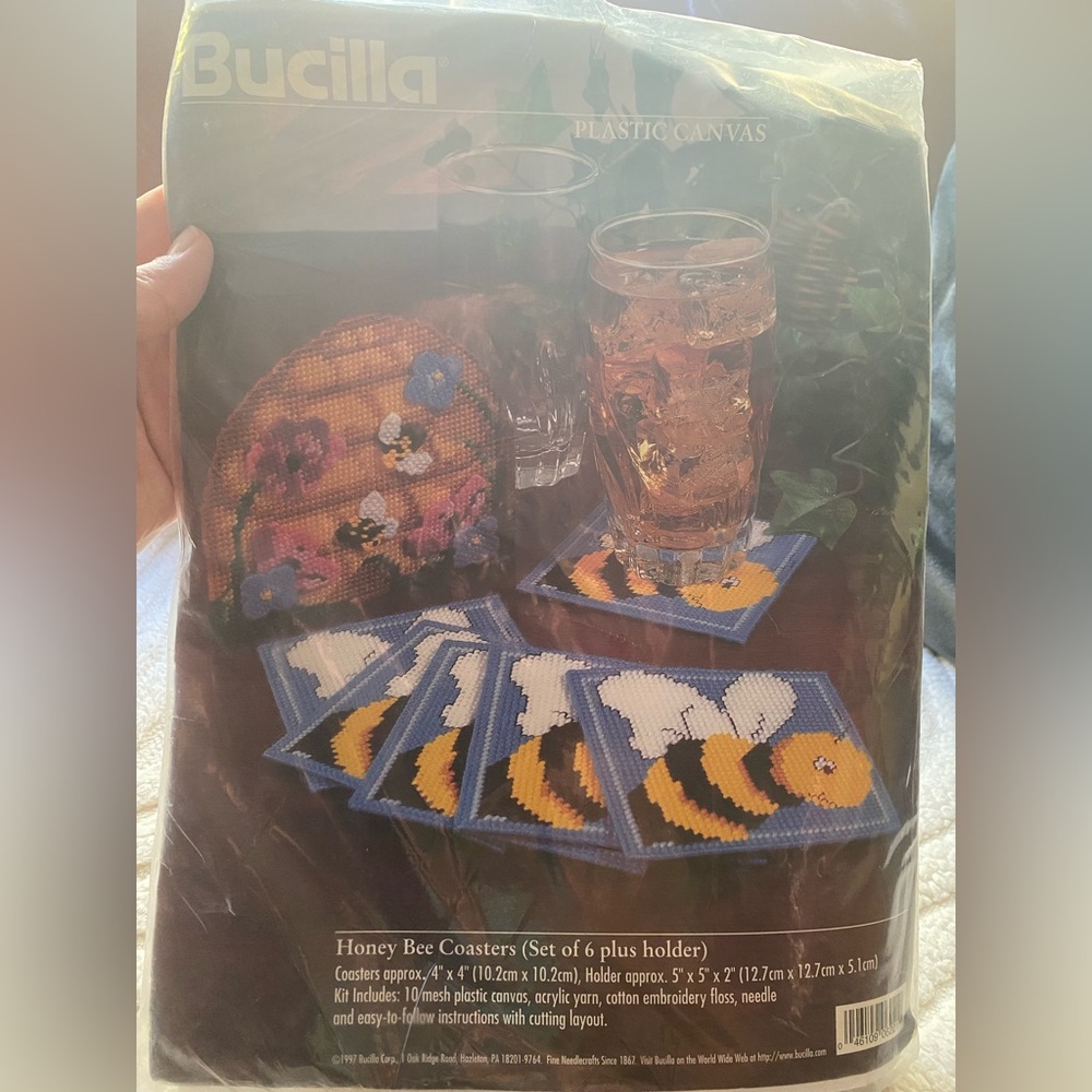 Bucilla Bee Coaster Kit with Blue and Yellow Design